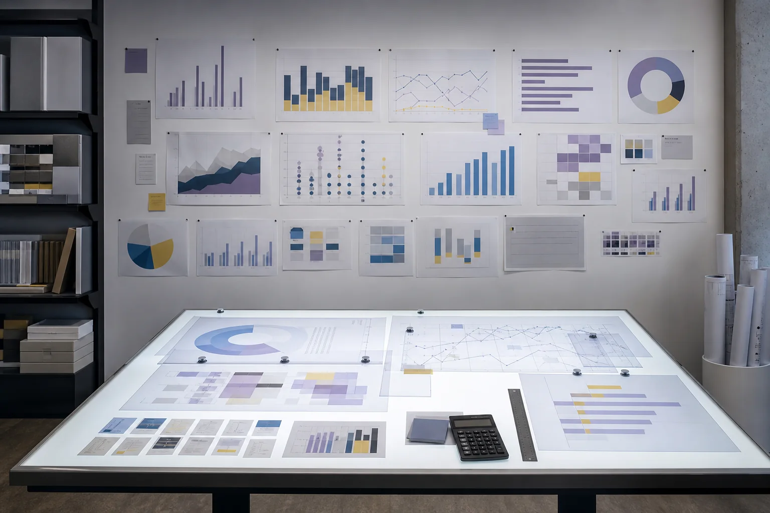 Espace d'analyse avec graphiques, tableau de rapprochement et outils de calcul