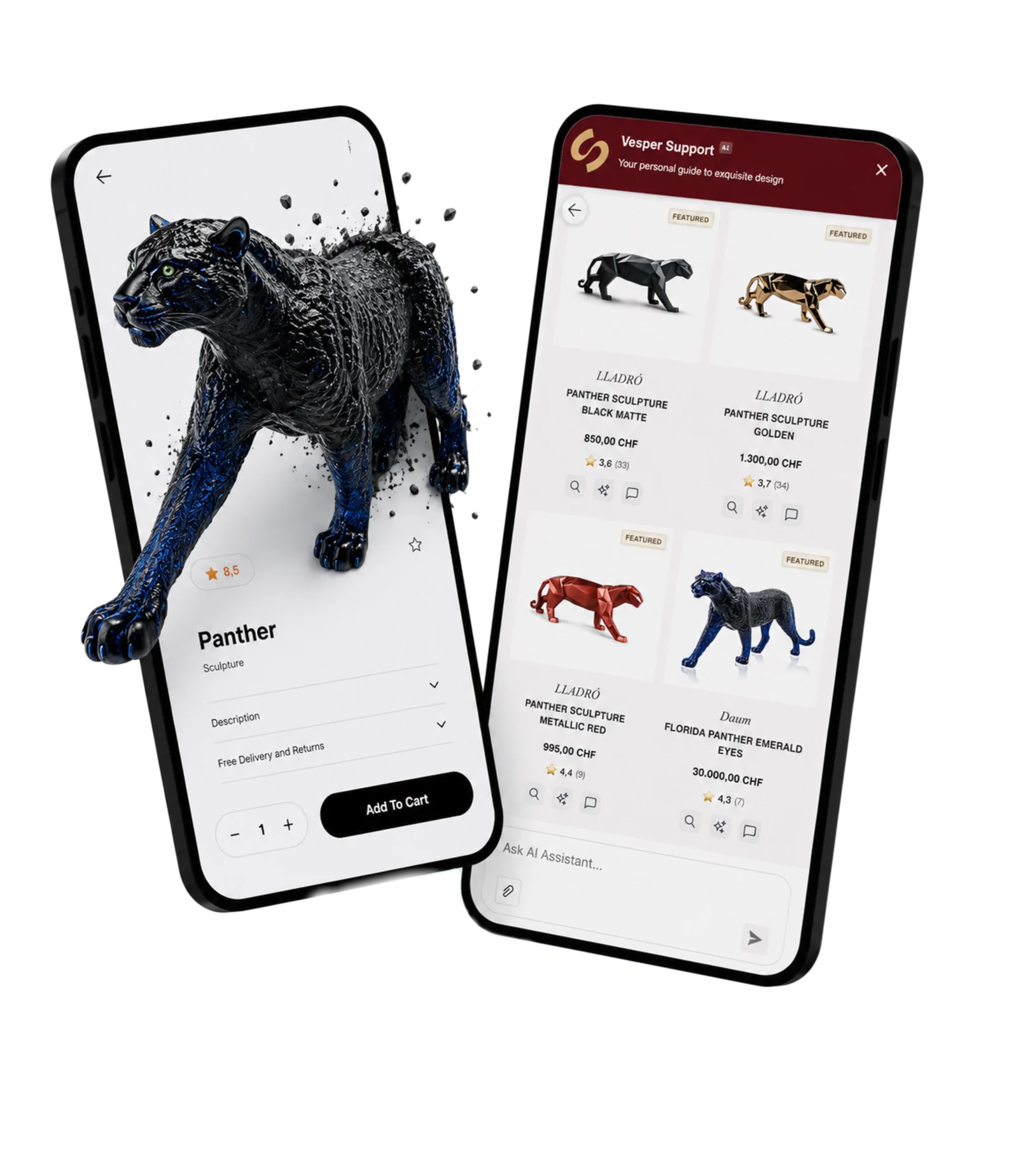 Online store catalogue interface displayed on mobile screens